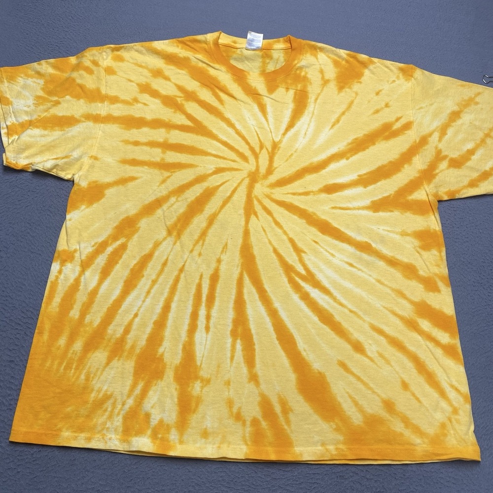 Tie Dye Shirt Mens 2XL Yellow Spiral Graphic Tee Cotton Crewneck Short Sleeve